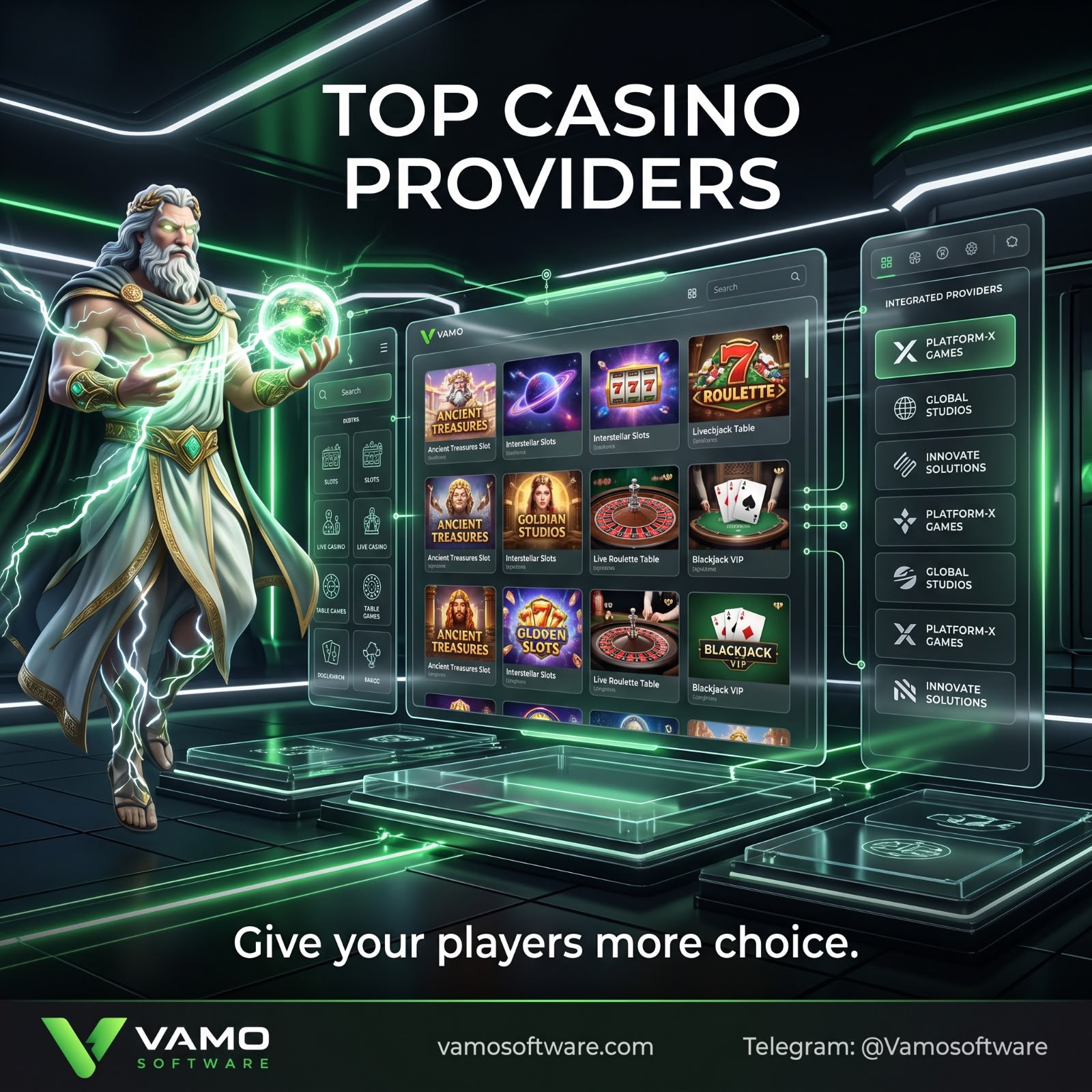 Vamo game aggregator lobby with integrated casino providers